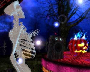 Halloween 3D Party Skelette und Kuerbis