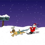 Weihnachtsmann beim Ski mit Rentier Rudolph
